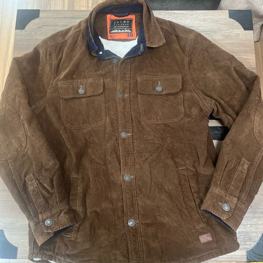 JACHS New York Jacket Mens LG Brown Sherpa Lined Corduroy Pockets Outdoors Coat